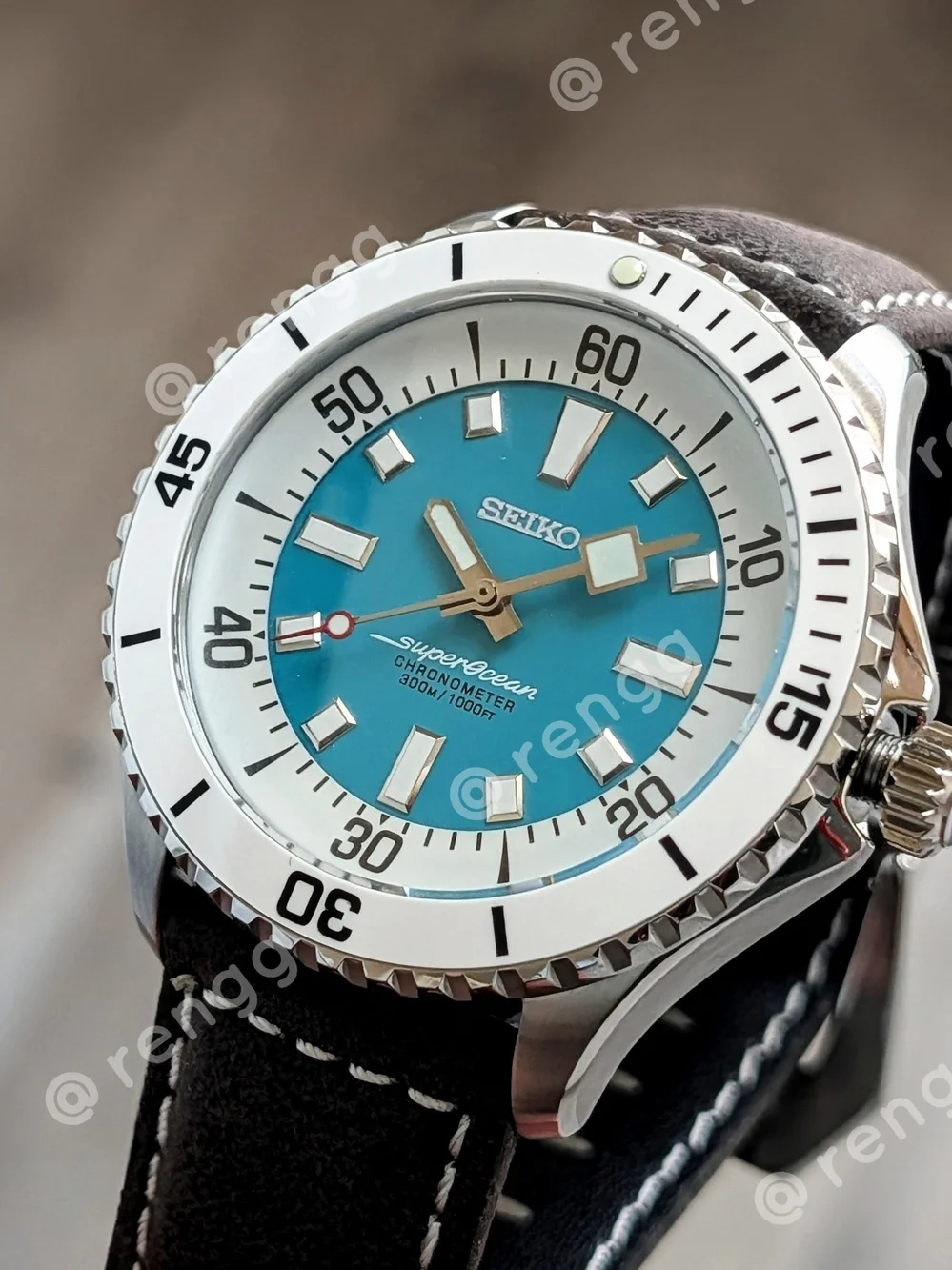 44mm Automatic Seiko Men’s Turquoise SuperOcean Dive Mod Watch Sapphire Crystal